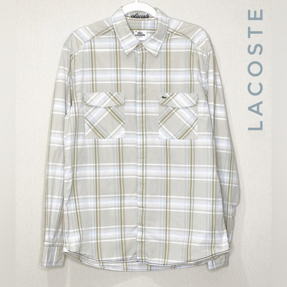 Lacoste Button Down Shirt Slim Fit Plaid Size 42 - Picture 1 of 7